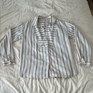 Kori America Brown and Blue Striped Button up Blouse